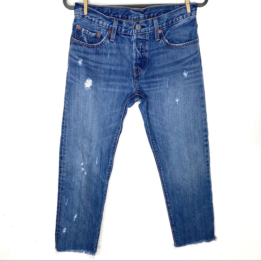 Women’s Distressed Boyfriend Jeans - Blue